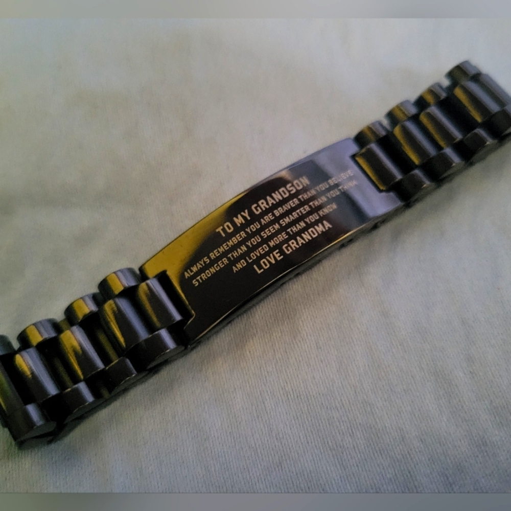 Black Engraved Bracelet Grandson Gift
